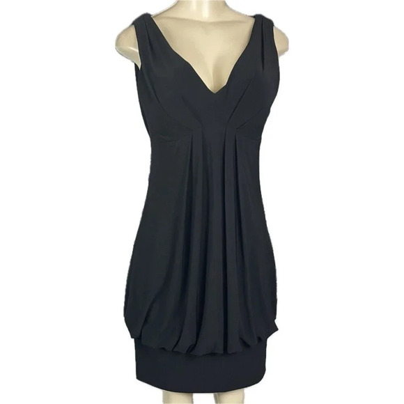 Dressbarn 8 Black Lined V-Neckline Draped Open Back Sleeveless Cocktail Dress - Picture 2 of 6